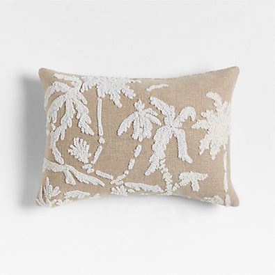View Praia Reversible Embroidered Palm Tree Striped 22x15 Arctic Ivory Throw Pillow with Down-Alternative Insert details