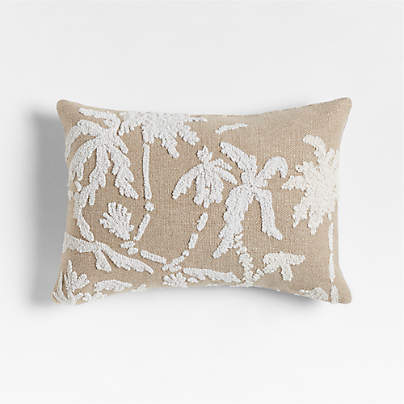 Praia Reversible Embroidered Palm Tree Striped 22x15 Arctic Ivory Throw Pillow Cover