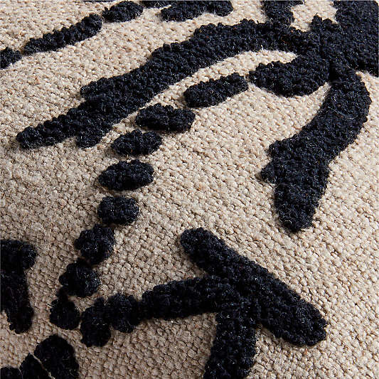 Praia Reversible Embroidered Palm Tree Striped 22x15 Ink Black Throw Pillow with Down-Alternative Insert