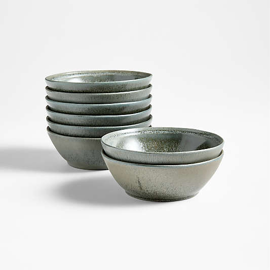 Prairie Moss Green Recycled Stoneware Cereal Bowls, Set of 8