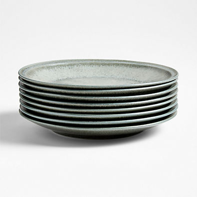View Prairie Moss Green Recycled Stoneware Dinner Plates, Set of 8 details