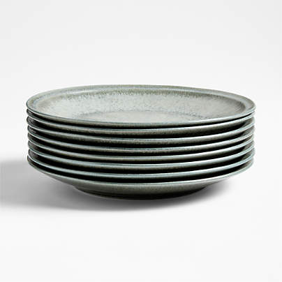 Prairie Moss Green Recycled Stoneware Dinner Plates, Set of 8