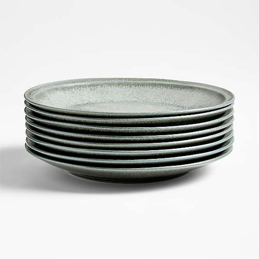 Prairie Moss Green Recycled Stoneware Dinner Plates, Set of 8
