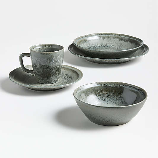 Prairie Moss Green Recycled Stoneware Low Bowl