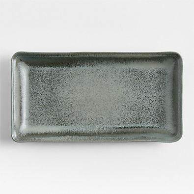 View Prairie Moss Green Recycled Stoneware Rectangular Platter details