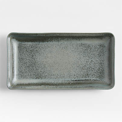 Prairie Moss Green Recycled Stoneware Rectangular Platter