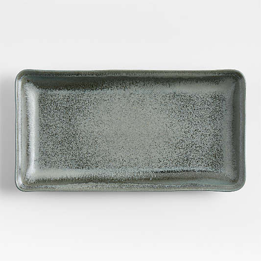 Prairie Moss Green Recycled Stoneware Rectangular Platter