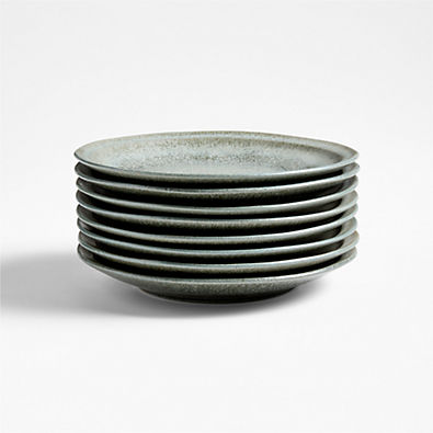 View Prairie Moss Green Recycled Stoneware Salad Plates, Set of 8 details
