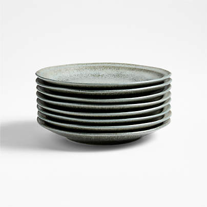 Prairie Moss Green Recycled Stoneware Salad Plates, Set of 8