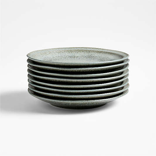 Prairie Moss Green Recycled Stoneware Salad Plates, Set of 8