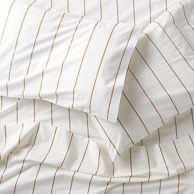View Organic Percale Cotton Striped Brulee Brown and White King Sheet Set details