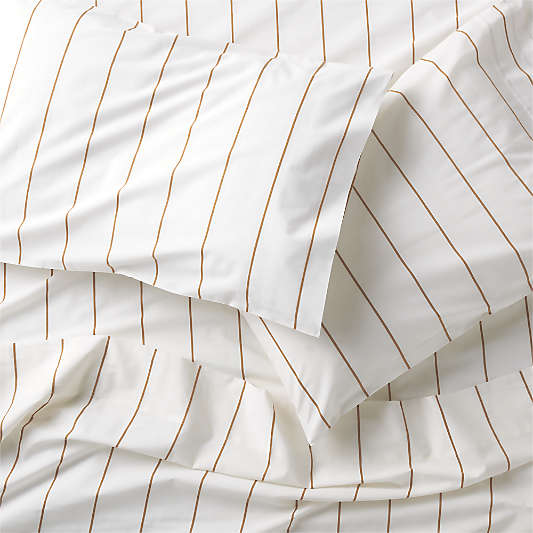 Organic Percale Cotton Striped Brulee Brown and White Queen Sheet Set