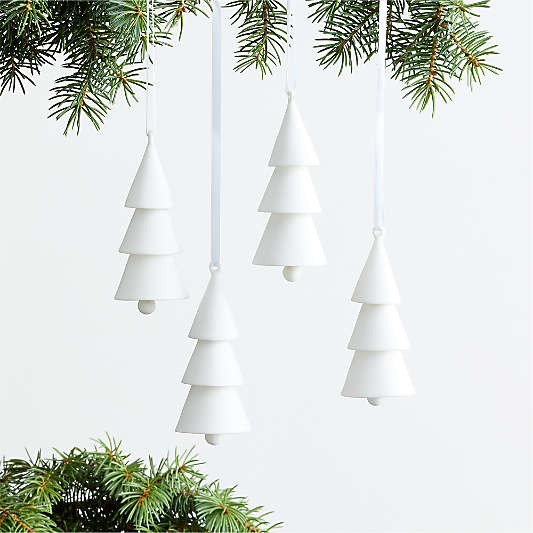 White Porcelain Bell Tree Christmas Ornaments, Set of 4