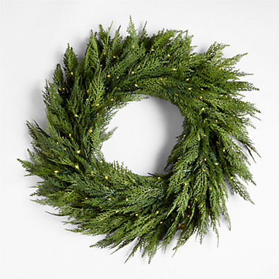 View Faux Hemlock Pine Pre-Lit LED Wreath 28" details