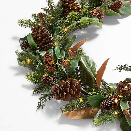 Faux Magnolia and Pinecone Pre-Lit Holiday Garland 6'