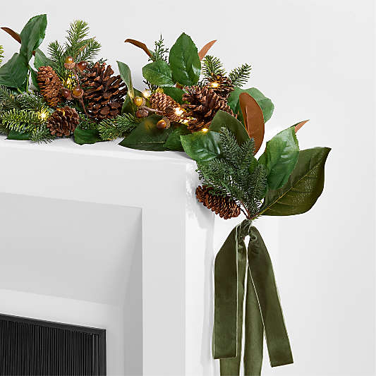 Faux Magnolia and Pinecone Pre-Lit Holiday Garland 6'