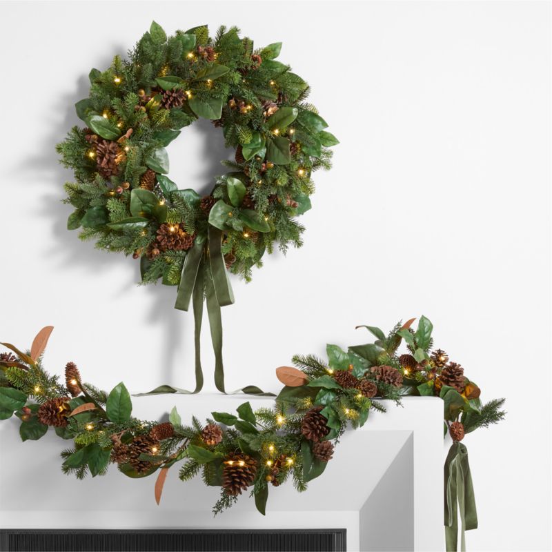 Faux Magnolia and Pinecone Pre-Lit Holiday Wreath 28" - image 6 of 10