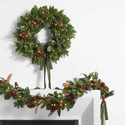 Pre-Lit Pine & Magnolia Holiday Wreath & Garland Set