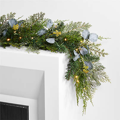 Faux Pre-Lit LED Pine and Eucalyptus Garland 6'