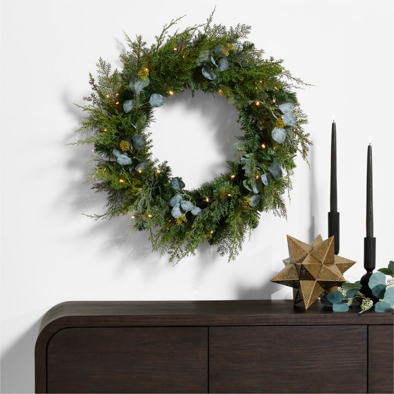 Faux Pre-Lit LED Pine and Eucalyptus Wreath 28" - image 5 of 11