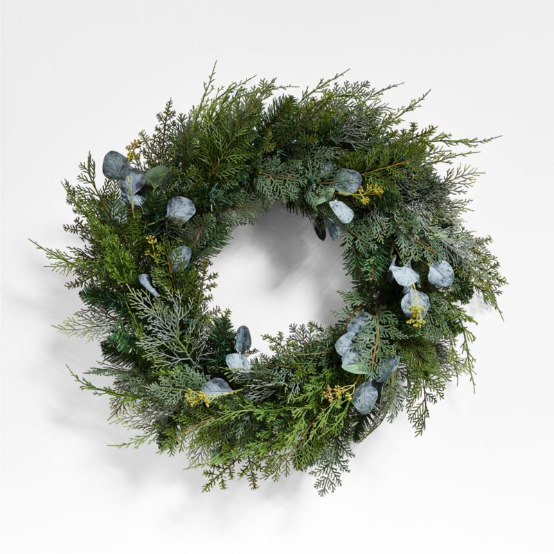 Faux Pre-Lit LED Pine and Eucalyptus Wreath 28" - image 9 of 11