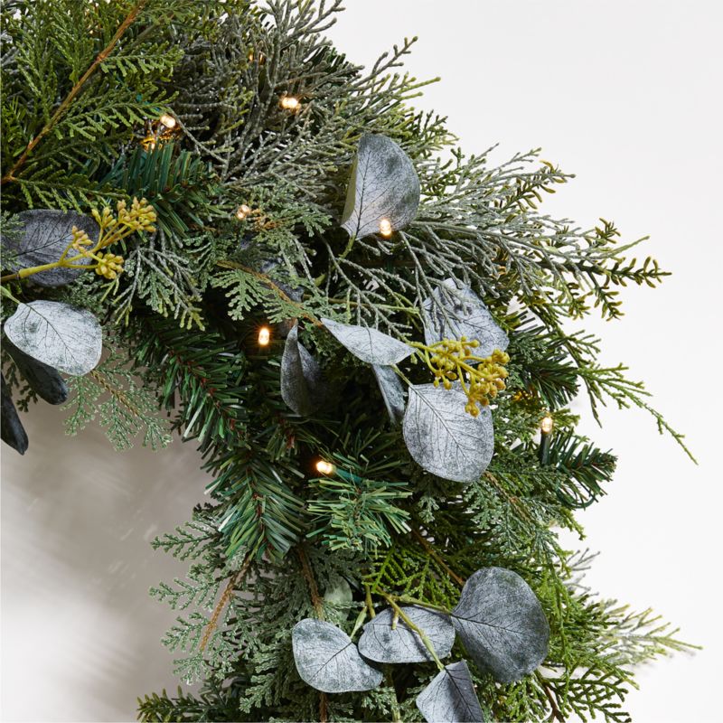 Faux Pre-Lit LED Pine and Eucalyptus Wreath 28" - image 7 of 11