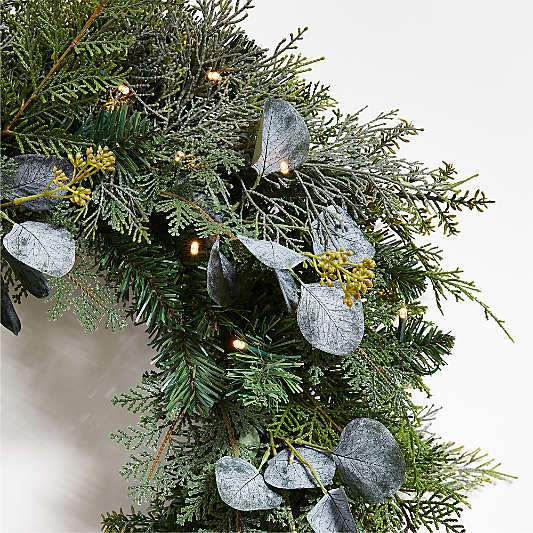 Faux Pre-Lit LED Pine and Eucalyptus Wreath 28"