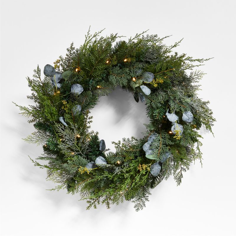 Faux Pre-Lit LED Pine and Eucalyptus Wreath 28" - image 0 of 11