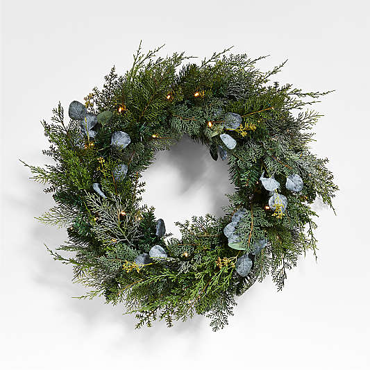 Faux Pre-Lit LED Pine and Eucalyptus Wreath 28"