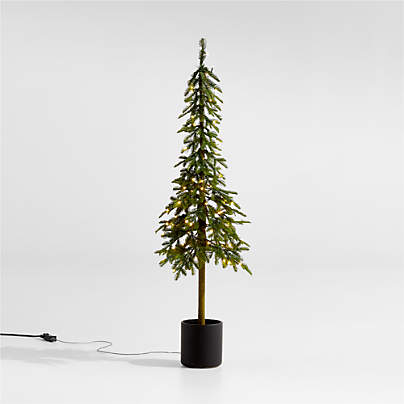 Faux Potted Slim Alpine Pre-Lit LED Tree with White Lights 5'