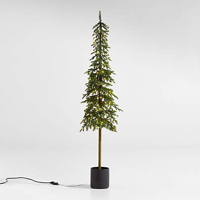 Potted Faux Slim Alpine Pre-Lit LED Tree with White Lights 7'