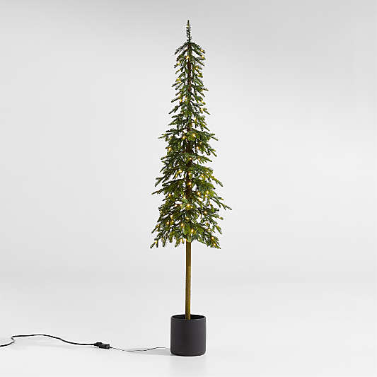 Potted Faux Slim Alpine Pre-Lit LED Tree with White Lights 7'