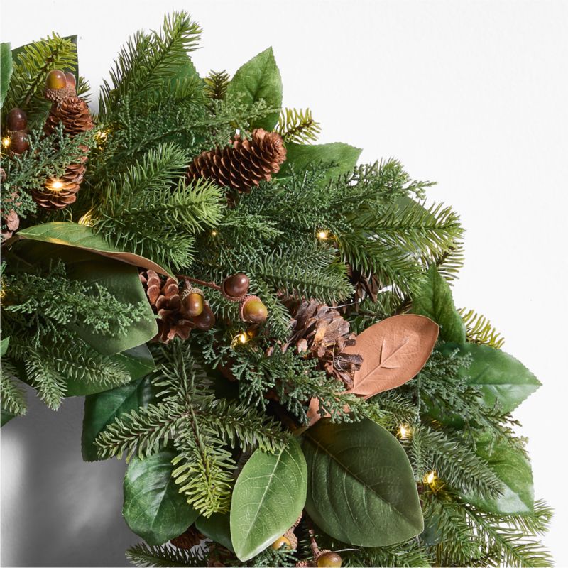 Faux Magnolia and Pinecone Pre-Lit Holiday Wreath 28" - image 4 of 10