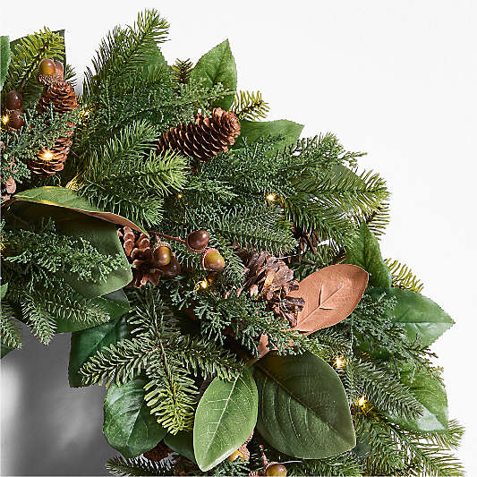 Faux Magnolia and Pinecone Pre-Lit Holiday Wreath 28"