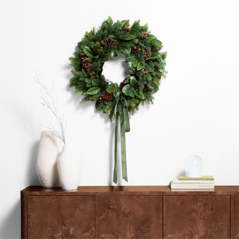 Faux Magnolia and Pinecone Pre-Lit Holiday Wreath 28" - image 8 of 10