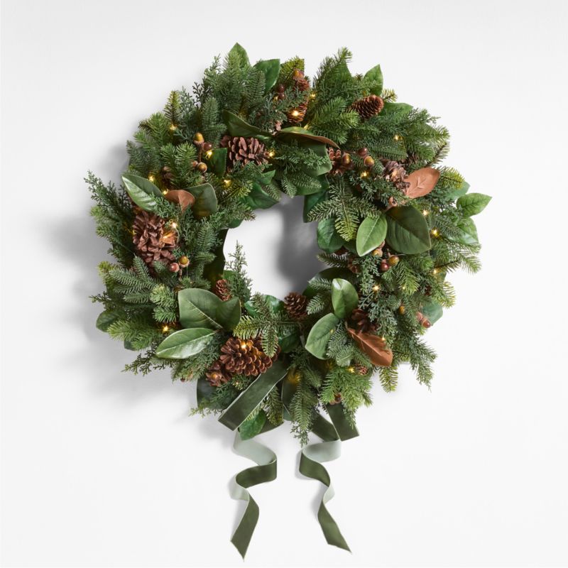 Faux Magnolia and Pinecone Pre-Lit Holiday Wreath 28" - image 0 of 10