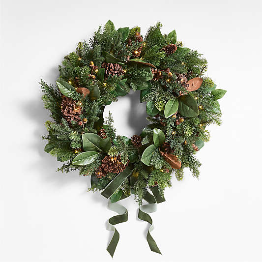 Faux Magnolia and Pinecone Pre-Lit Holiday Wreath 28"