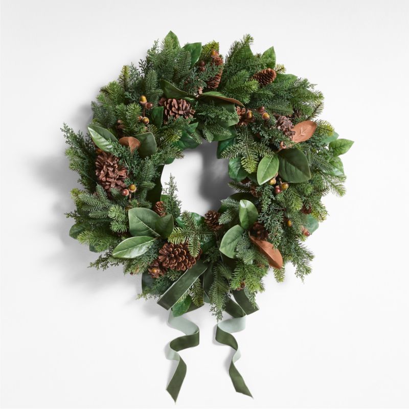 Faux Magnolia and Pinecone Pre-Lit Holiday Wreath 28" - image 7 of 10