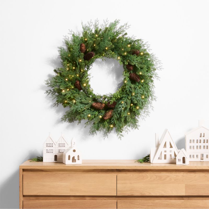 Faux Pinecone and Cedar Pre-Lit Holiday Wreath 28" - image 1 of 7