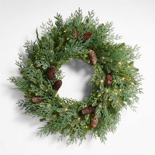 Faux Pinecone and Cedar Pre-Lit Holiday Wreath 28"