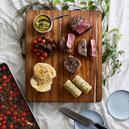 Prep to Pan Teak Edge-Grain Cutting Board with Half Sheet Pan