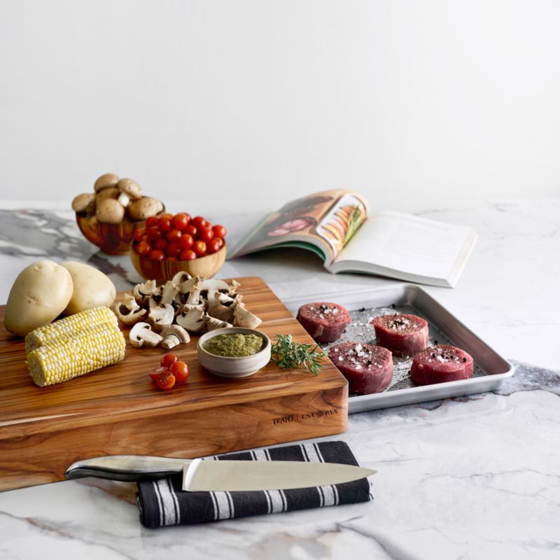 Prep to Pan Teak Edge-Grain Cutting Board with Half Sheet Pan - image 2 of 4