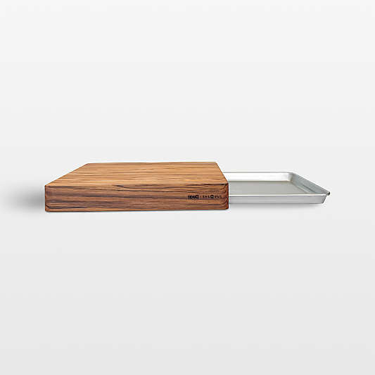 Prep to Pan Teak Edge-Grain Cutting Board with Half Sheet Pan