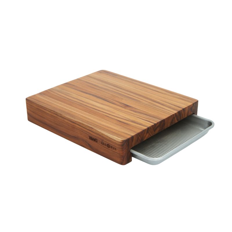 Prep to Pan Teak Edge-Grain Cutting Board with Quarter Sheet Pan - image 5 of 7