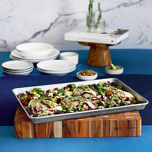 Prep to Pan Teak End-Grain Cutting Board with Half Sheet Pan