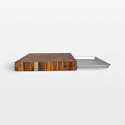Prep to Pan Teak End-Grain Cutting Board with Half Sheet Pan
