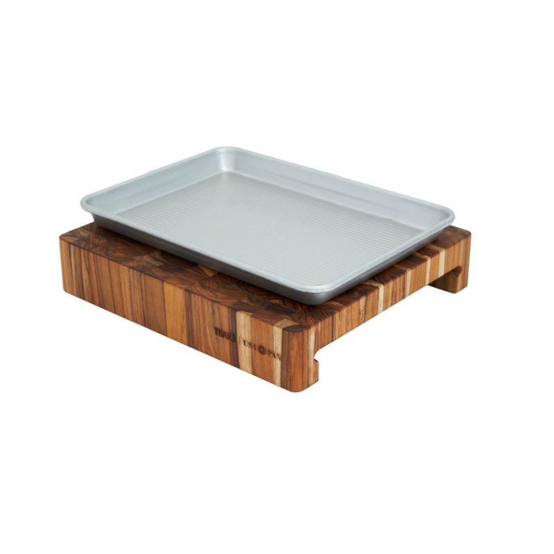 Prep to Pan Teak End-Grain Cutting Board with Quarter Sheet Pan - image 3 of 6