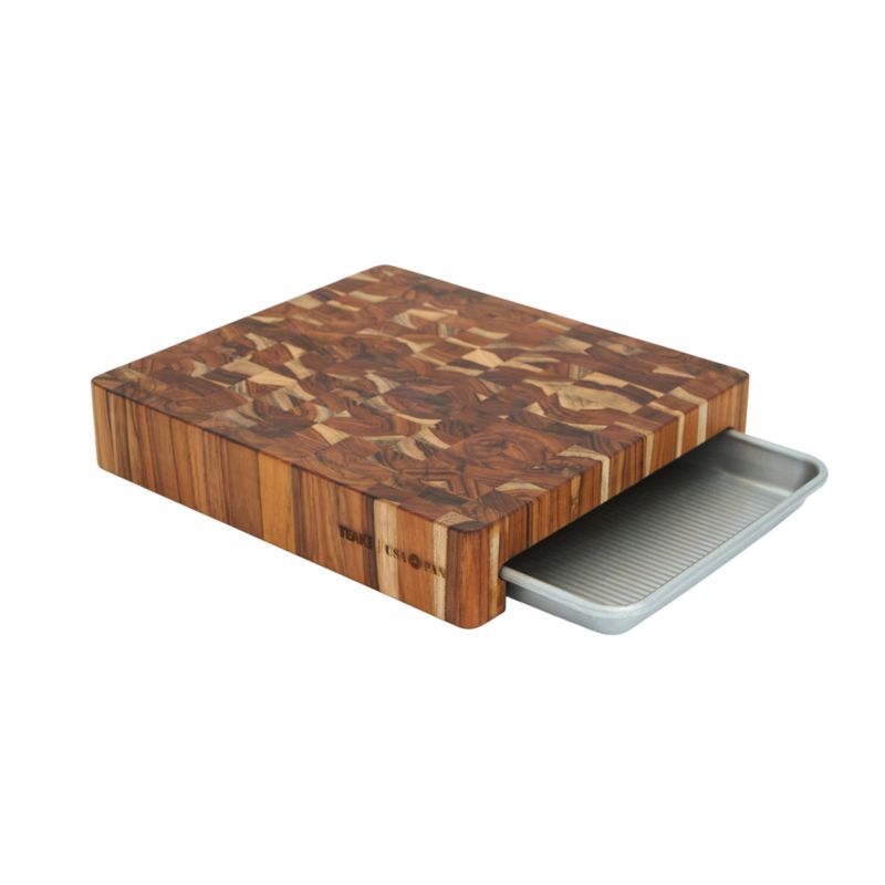 Prep to Pan Teak End-Grain Cutting Board with Quarter Sheet Pan - image 4 of 6