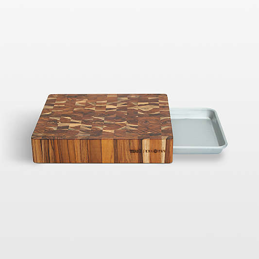 Prep to Pan Teak End-Grain Cutting Board with Quarter Sheet Pan