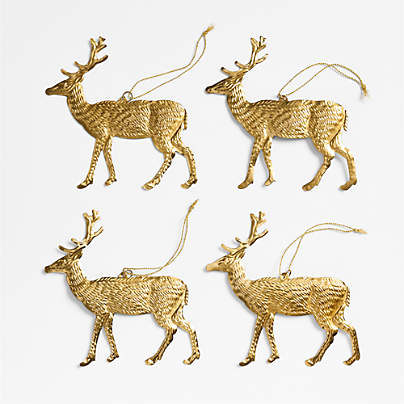 Pressed Metal Deer Christmas Tree Ornament, Set of 4
